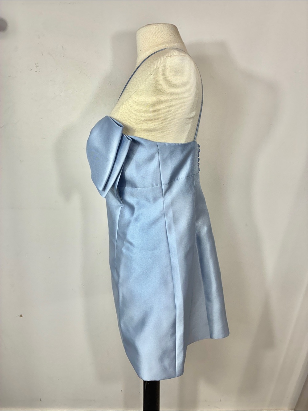 Alfred Sung Light Blue Satin Mini Dress Oversized Bow Detail Size M - Picture 6 of 11